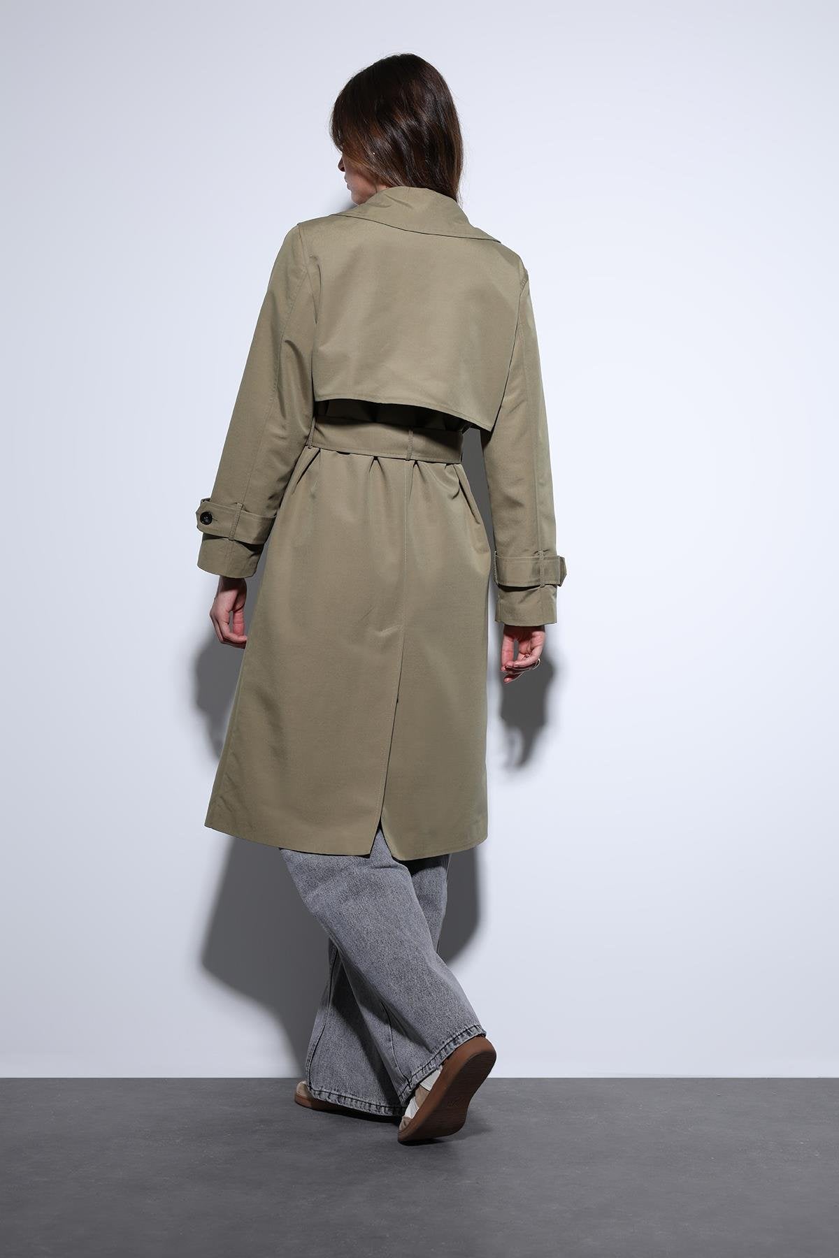 Antioch-Antioch Haki Kruvaze Kemerli Kadın Trençkot-Trençkot-5-Milagron.com