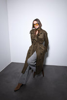 Antioch-Haki Kruvaze Süet Görünümlü Premium Kadın Trençkot-Trençkot-1-Milagron.com