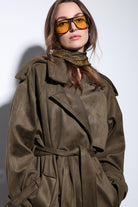 Antioch-Haki Kruvaze Süet Görünümlü Premium Kadın Trençkot-Trençkot-5-Milagron.com