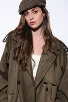Antioch-Haki Kruvaze Süet Görünümlü Premium Kadın Trençkot-Trençkot-7-Milagron.com
