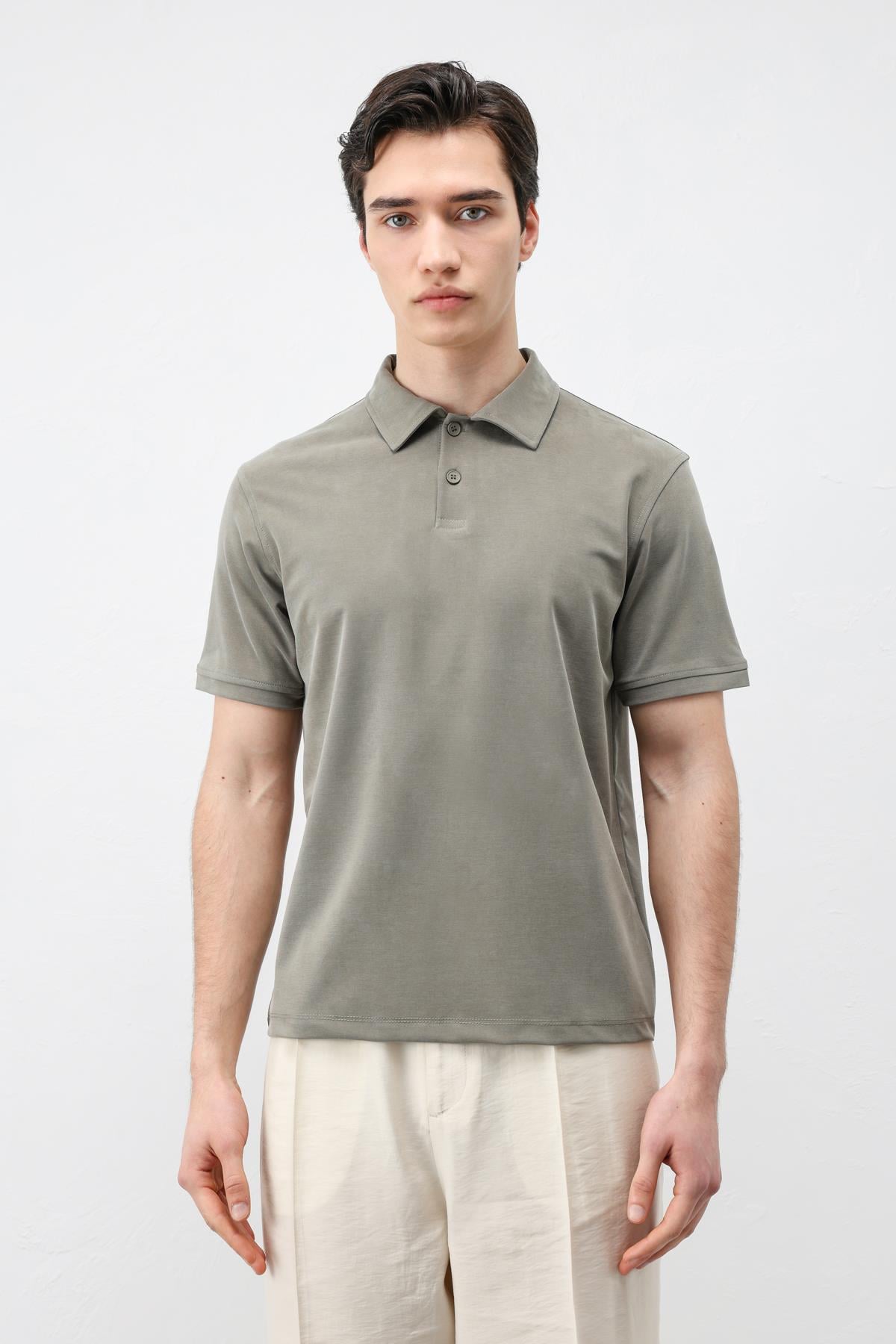 Antioch Haki Lyocell Karışımlı Polo Yaka Erkek T-Shirt