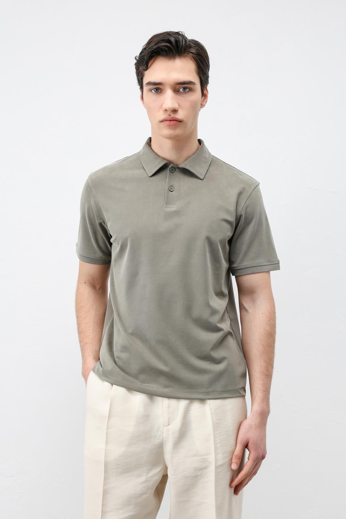 Antioch Haki Lyocell Karışımlı Polo Yaka Erkek T-Shirt