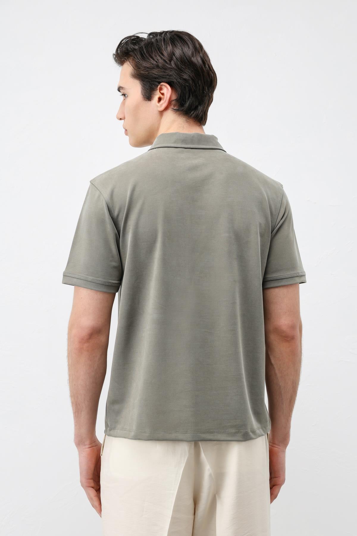 Antioch Haki Lyocell Karışımlı Polo Yaka Erkek T-Shirt