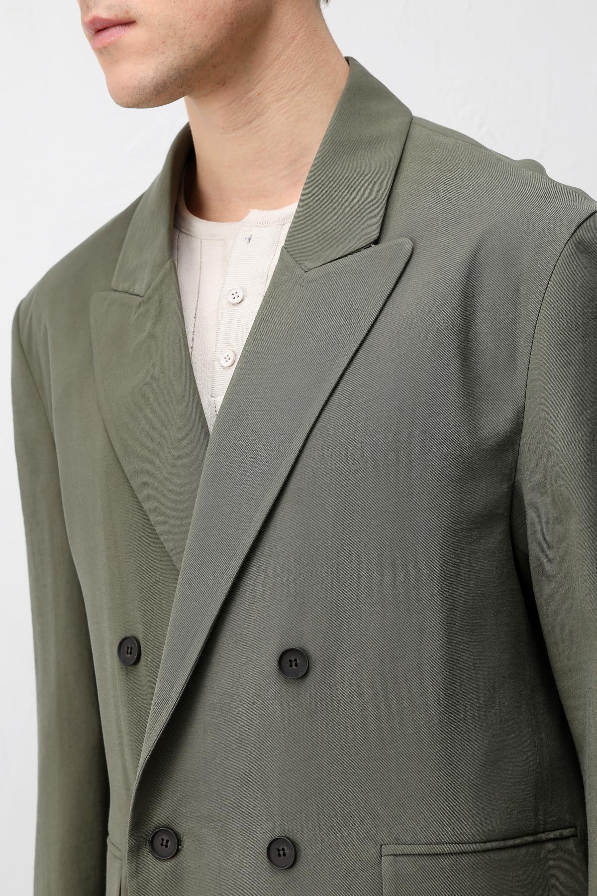 Antioch Haki Modal Karışımlı Relaxed Fit Erkek Blazer Ceket