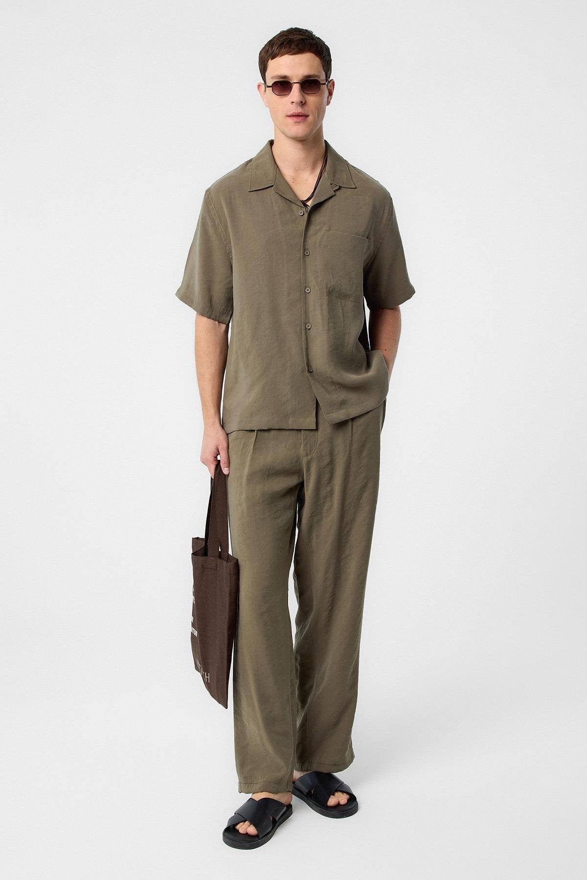 Antioch-Antioch Haki Modal Kumaş Erkek Gömlek-Gömlek-1-Milagron.com