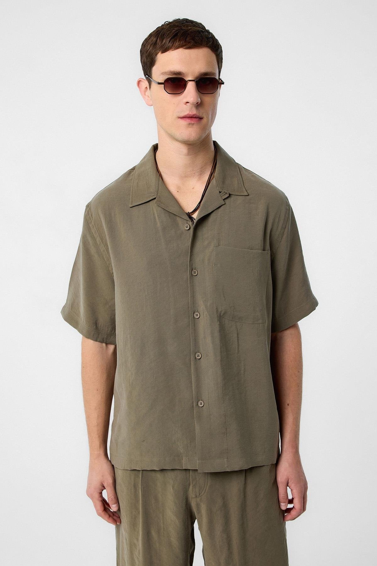 Antioch-Antioch Haki Modal Kumaş Erkek Gömlek-Gömlek-5-Milagron.com