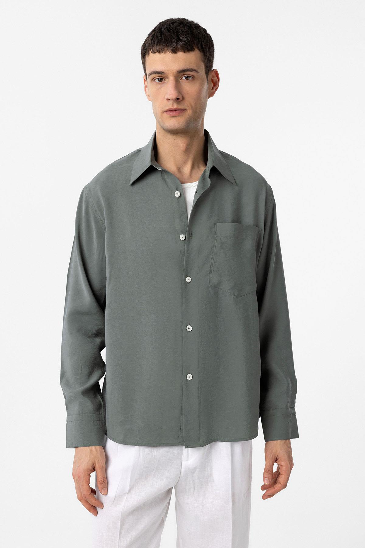 Antioch-Haki Modal Kumaş Relax Fit Erkek Gömlek-Gömlek-3-Milagron.com
