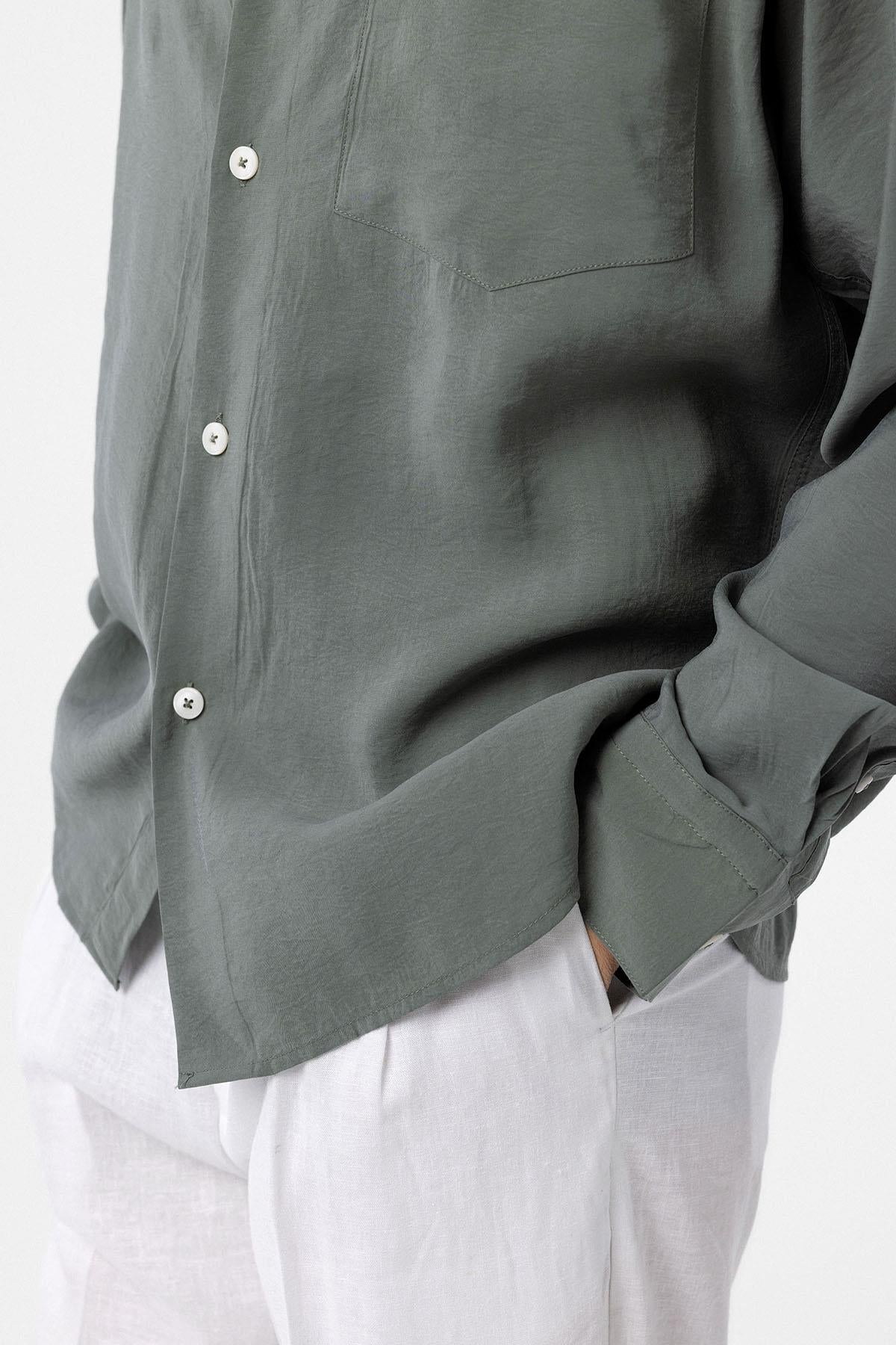 Antioch-Haki Modal Kumaş Relax Fit Erkek Gömlek-Gömlek-4-Milagron.com