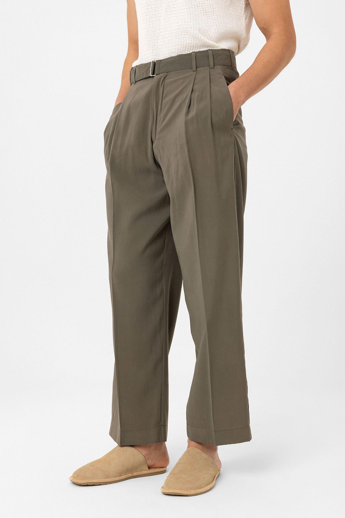 Antioch-Haki Modal Kumaş Relax Fit Kemerli Erkek Pantolon-Kumaş Pantolon-1-Milagron.com