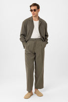Antioch-Haki Modal Kumaş Relax Fit Kemerli Erkek Pantolon-Kumaş Pantolon-2-Milagron.com
