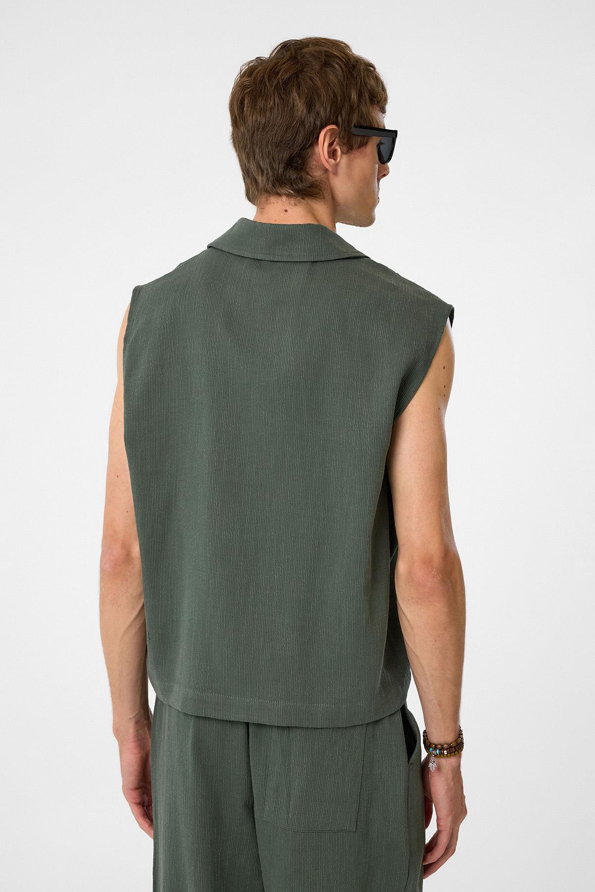 Antioch-Haki Polo Yaka Dokulu Erkek Yelek-Yelek-5-Milagron.com