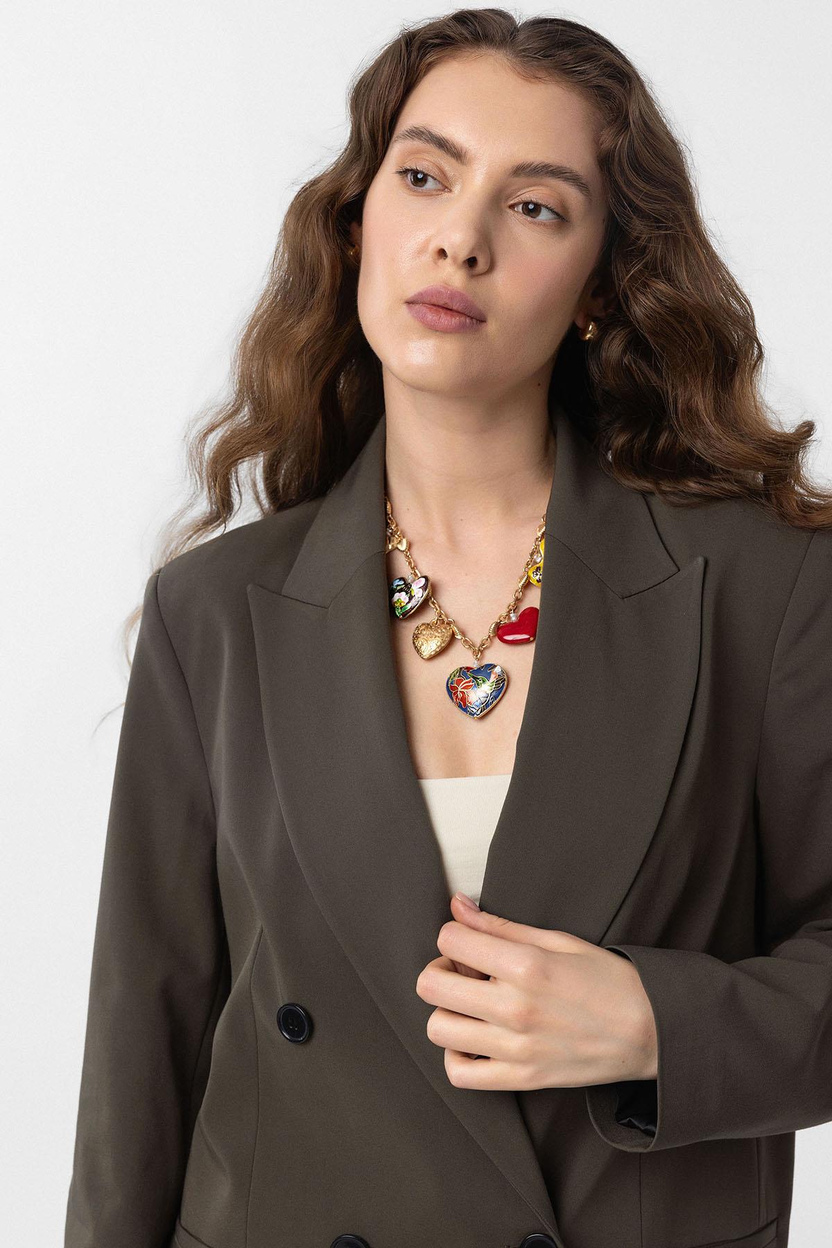 Antioch-Haki Regular Fit Kruvaze Kadın Blazer Ceket-Blazer Ceket-4-Milagron.com