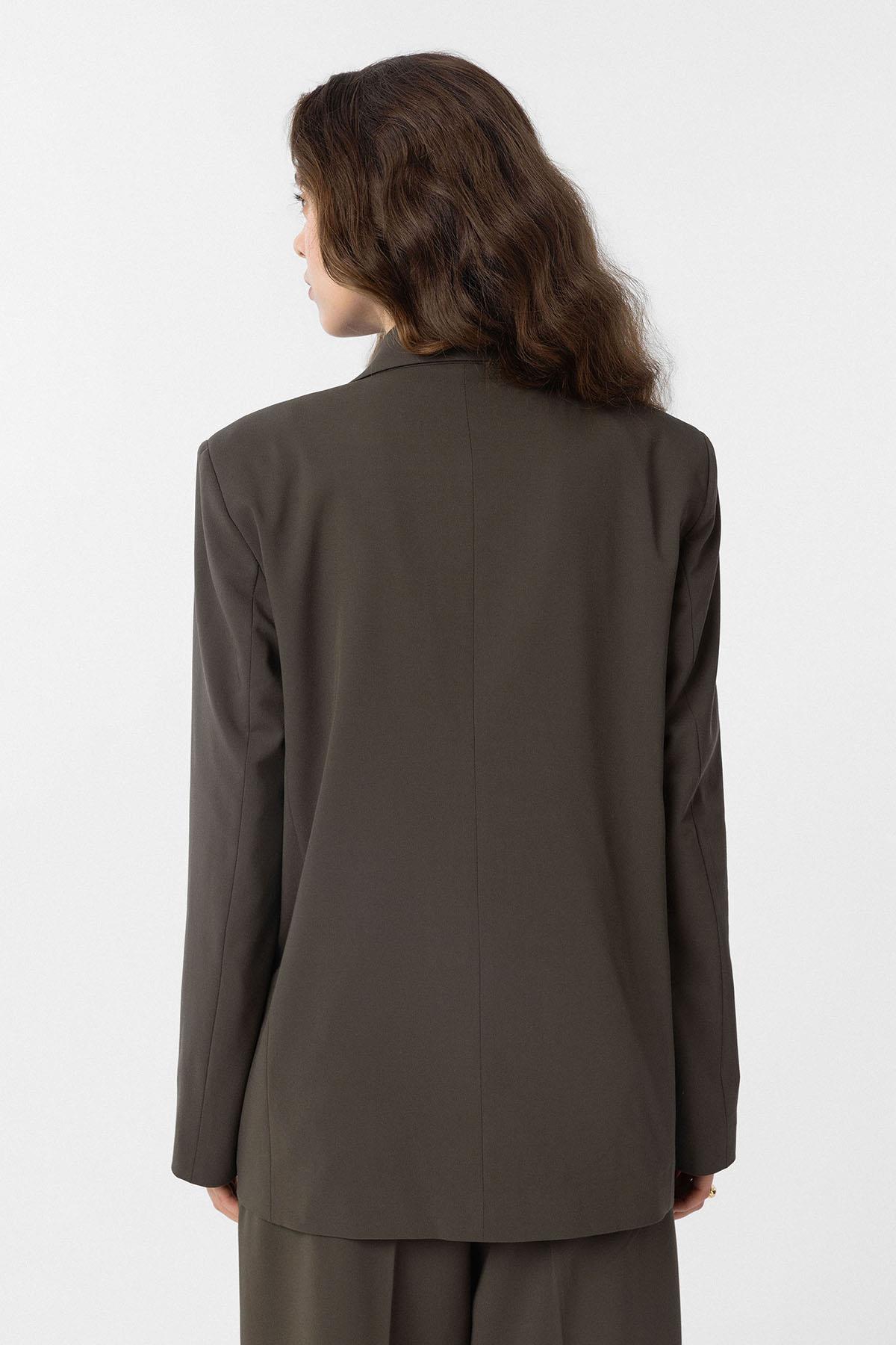 Antioch-Haki Regular Fit Kruvaze Kadın Blazer Ceket-Blazer Ceket-5-Milagron.com