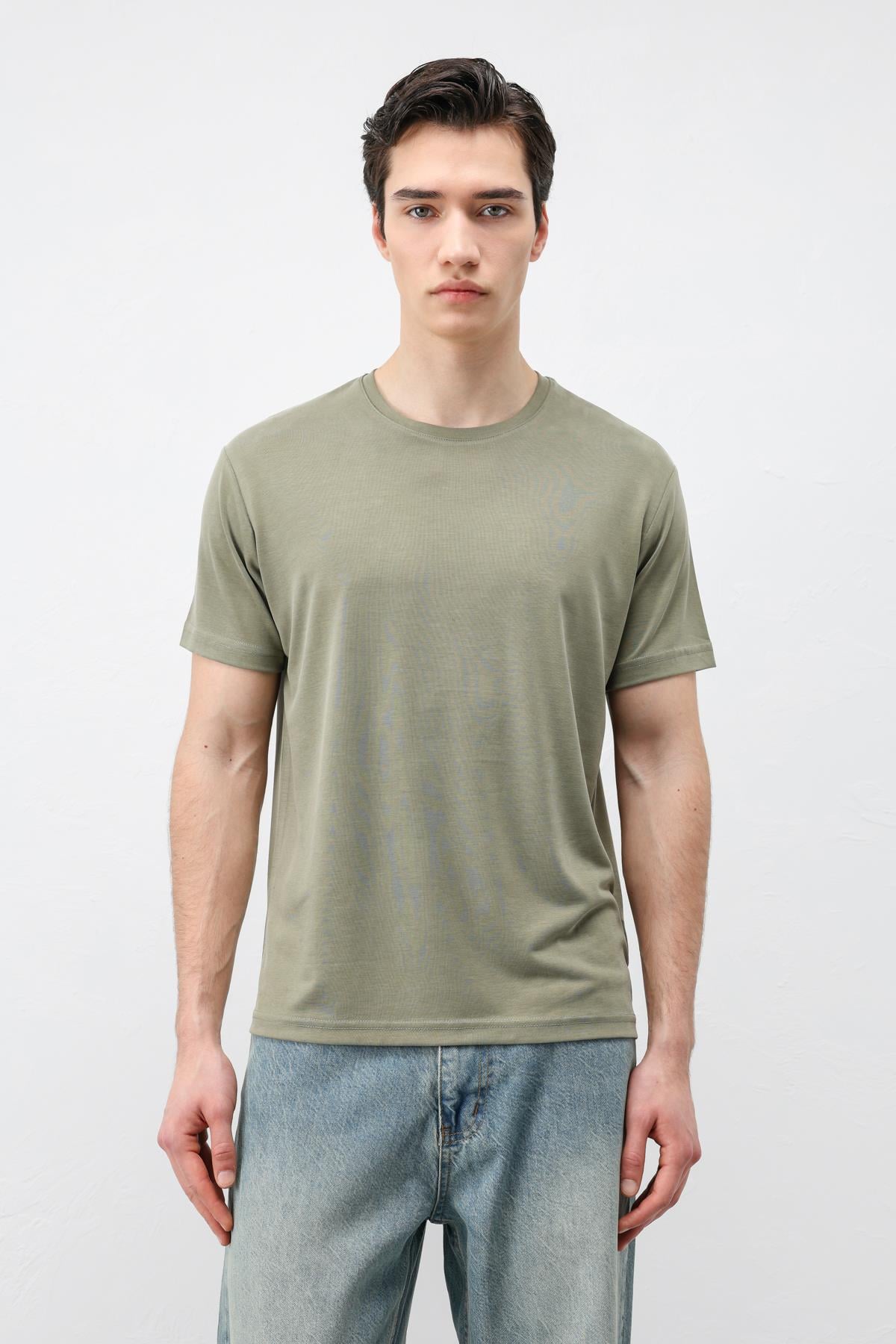 Antioch Haki Regular Fit Modal Teknik Kumaş Erkek T-Shirt