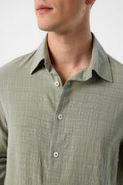 Antioch-Haki Relax Fit Dokulu Erkek Gömlek-Gömlek-4-Milagron.com