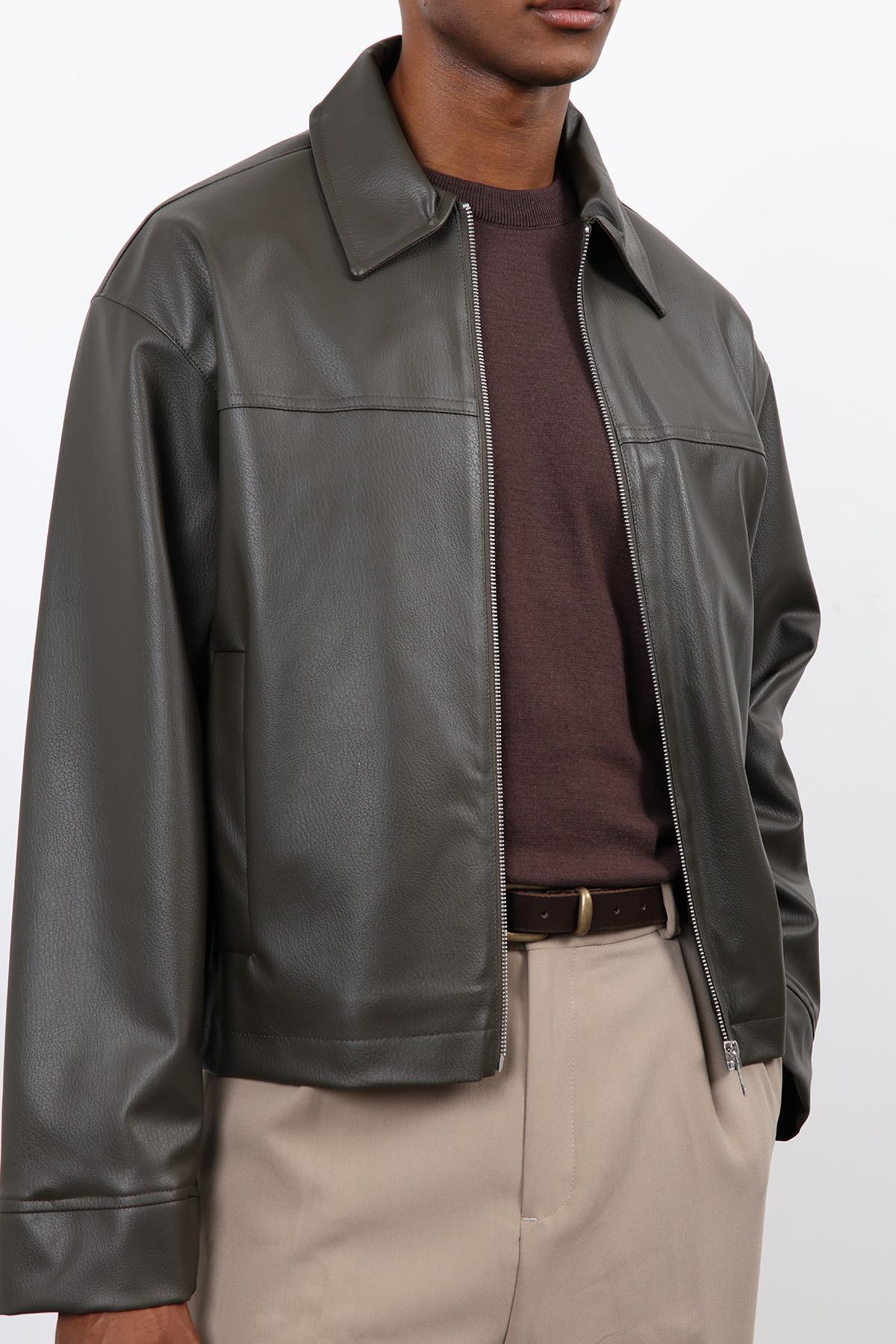 Antioch-Haki Relax Fit Erkek Deri Mont-Mont-5-Milagron.com