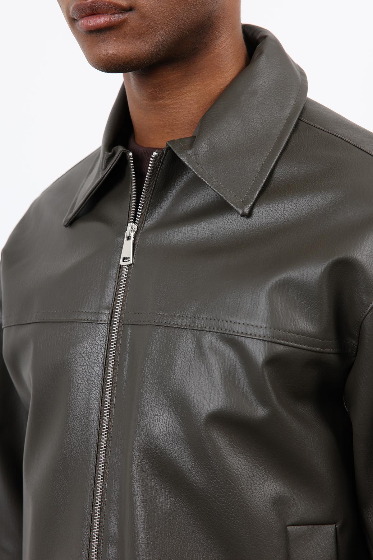 Antioch-Haki Relax Fit Erkek Deri Mont-Mont-6-Milagron.com