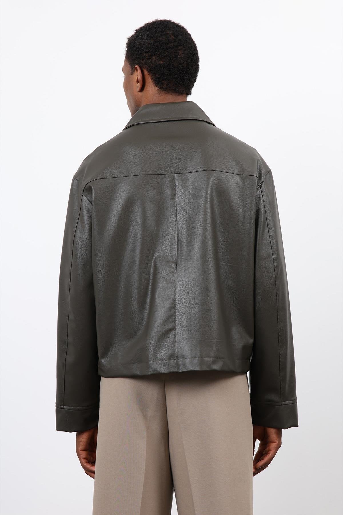 Antioch-Haki Relax Fit Erkek Deri Mont-Mont-7-Milagron.com