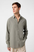 Antioch-Haki Relax Fit Keten Karışımlı Erkek Gömlek-Gömlek-1-Milagron.com