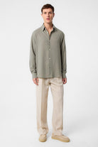 Antioch-Haki Relax Fit Keten Karışımlı Erkek Gömlek-Gömlek-2-Milagron.com