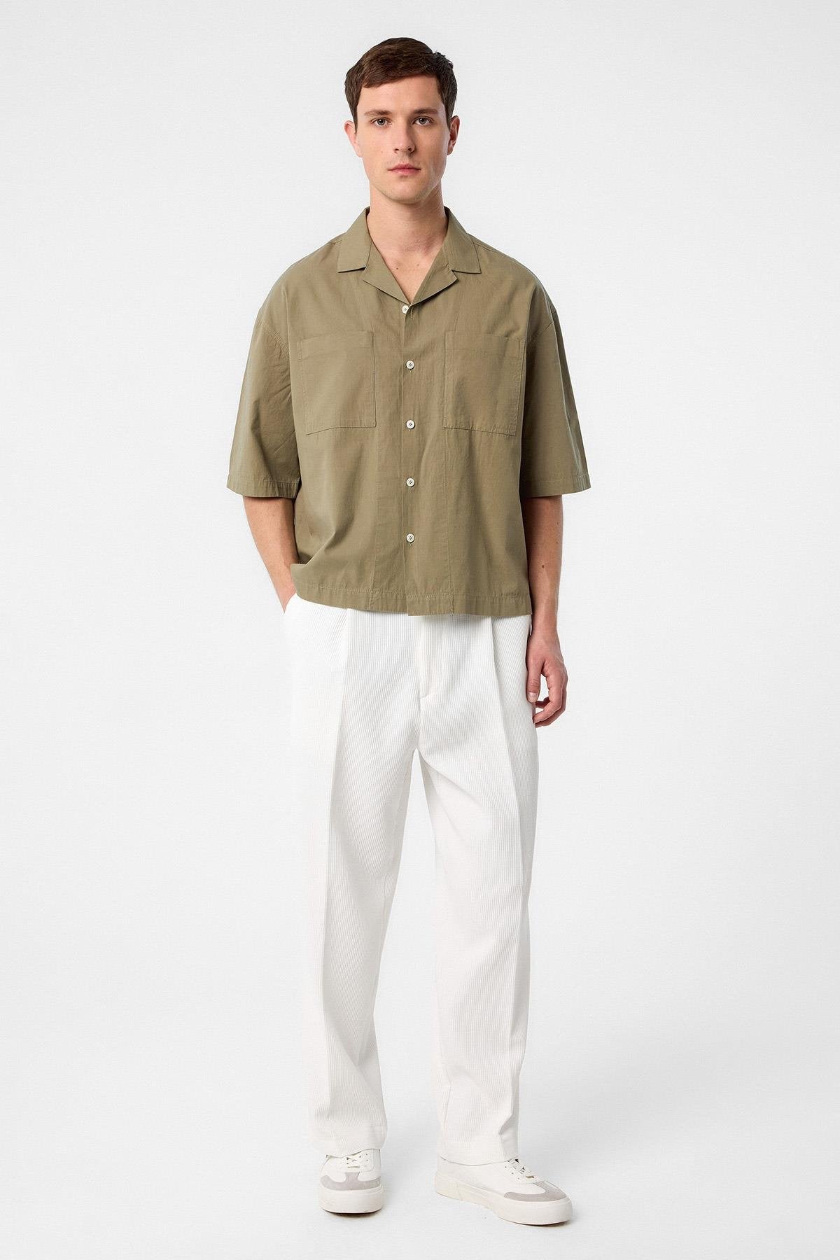 Antioch-Antioch Haki Relax Fit Kısa Erkek Gömlek-Gömlek-1-Milagron.com