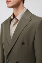 Antioch Haki Relax Fit Kruvaze Erkek Blazer Ceket