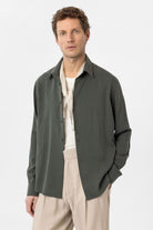 Antioch-Haki Relax Fit Liyosel Kumaş Erkek Gömlek-Gömlek-4-Milagron.com