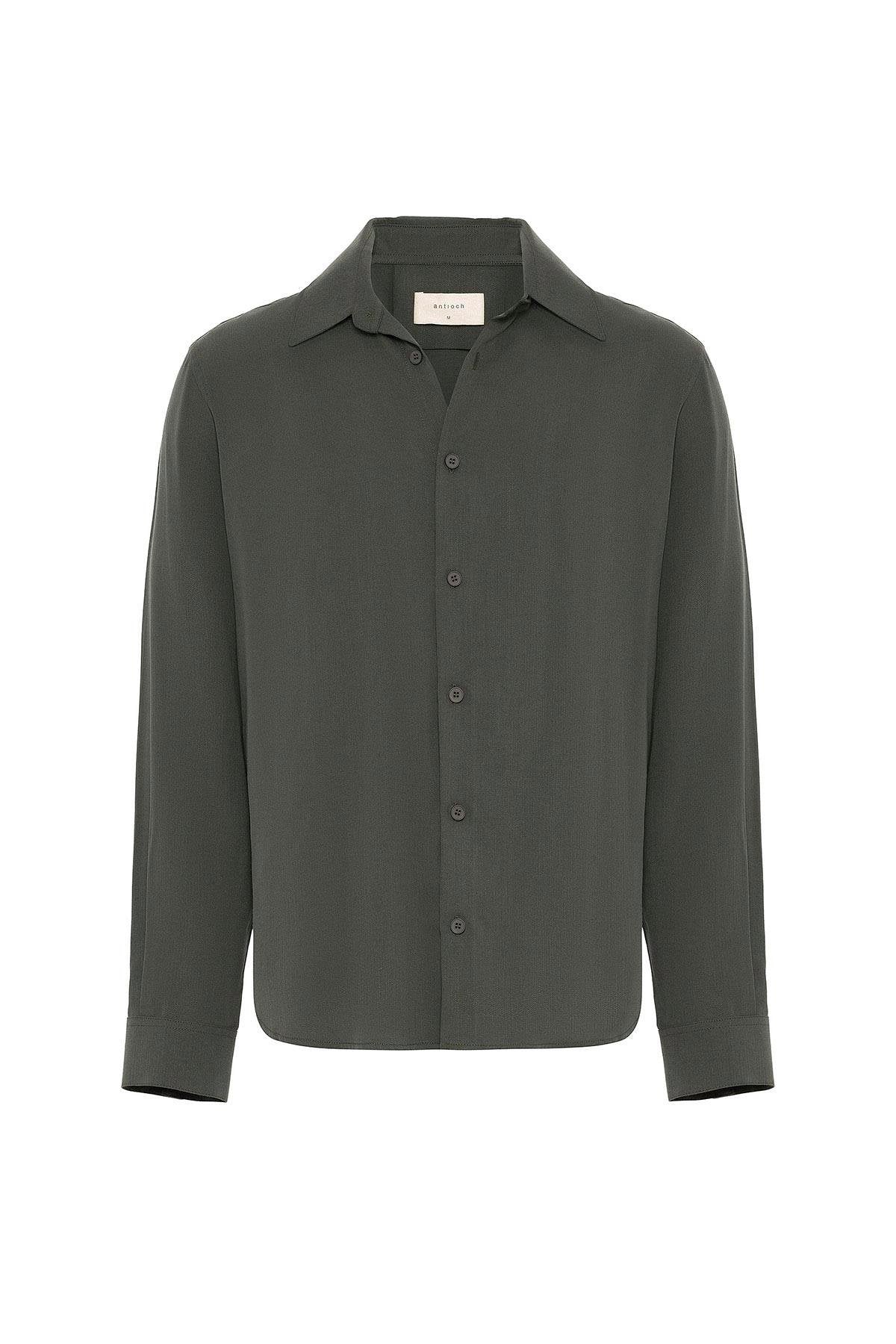 Antioch-Haki Relax Fit Liyosel Kumaş Erkek Gömlek-Gömlek-7-Milagron.com