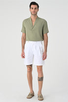 Antioch-Haki Relax Fit Şal Yaka Kısa Kollu Erkek Gömlek-Gömlek-1-Milagron.com