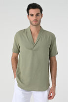 Antioch-Haki Relax Fit Şal Yaka Kısa Kollu Erkek Gömlek-Gömlek-2-Milagron.com