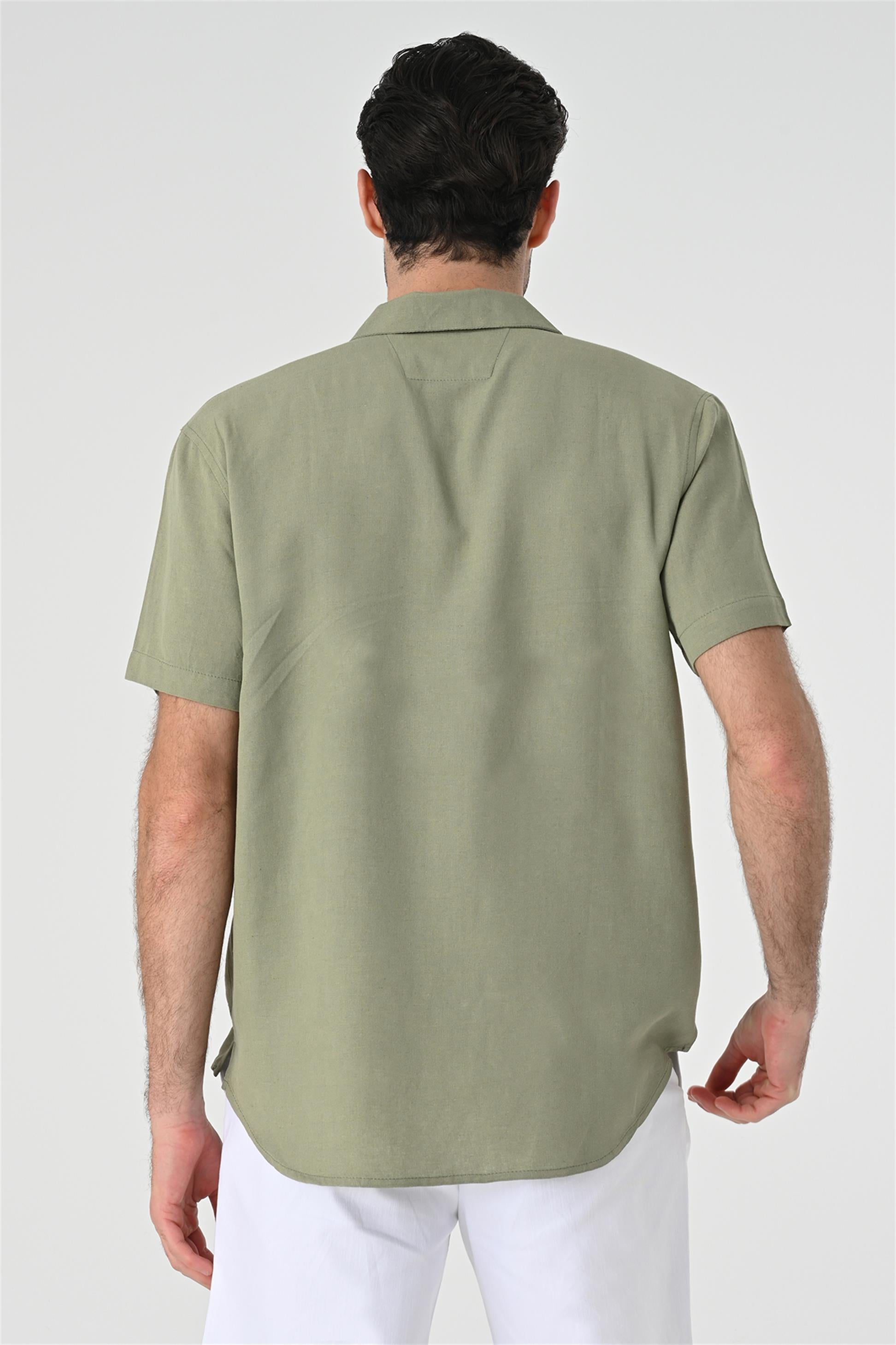 Antioch-Haki Relax Fit Şal Yaka Kısa Kollu Erkek Gömlek-Gömlek-5-Milagron.com