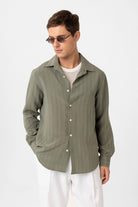 Antioch-Haki Relax Fit çizgili Erkek Gömlek-Gömlek-2-Milagron.com