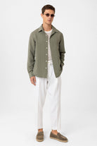 Antioch-Haki Relax Fit çizgili Erkek Gömlek-Gömlek-3-Milagron.com