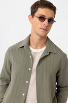 Antioch-Haki Relax Fit çizgili Erkek Gömlek-Gömlek-4-Milagron.com