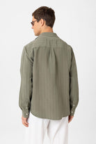 Antioch-Haki Relax Fit çizgili Erkek Gömlek-Gömlek-5-Milagron.com