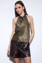 Antioch-Haki Saten Halter Kadın Top-Top-3-Milagron.com
