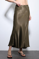 Antioch-Haki Saten Midi Etek-Etek-4-Milagron.com