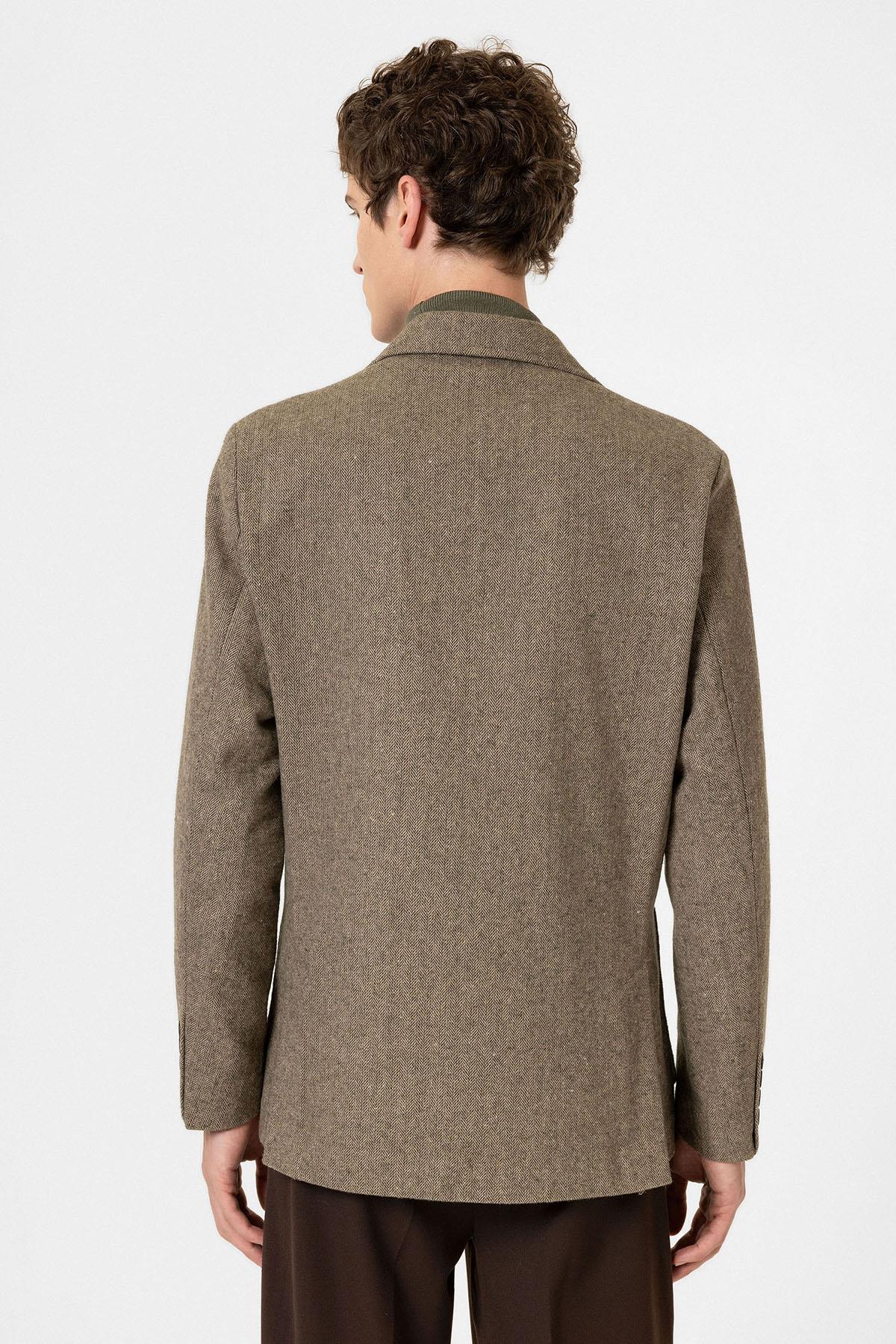 Antioch-Haki Slim Fit Balıksırtı Desenli Erkek Blazer Ceket-Blazer Ceket-6-Milagron.com