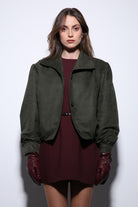 Antioch-Haki Süet Görünümlü Bomber Kadın Ceket-Ceket-3-Milagron.com