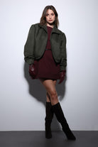 Antioch-Haki Süet Görünümlü Bomber Kadın Ceket-Ceket-4-Milagron.com