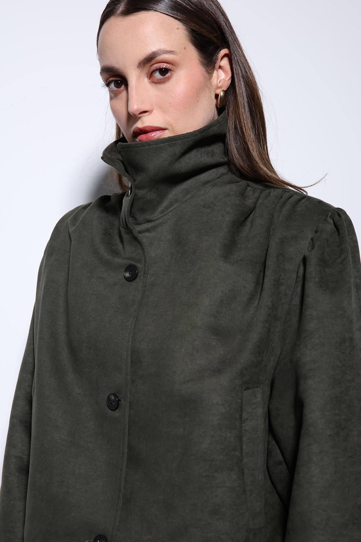 Antioch-Haki Süet Görünümlü Bomber Kadın Ceket-Ceket-6-Milagron.com