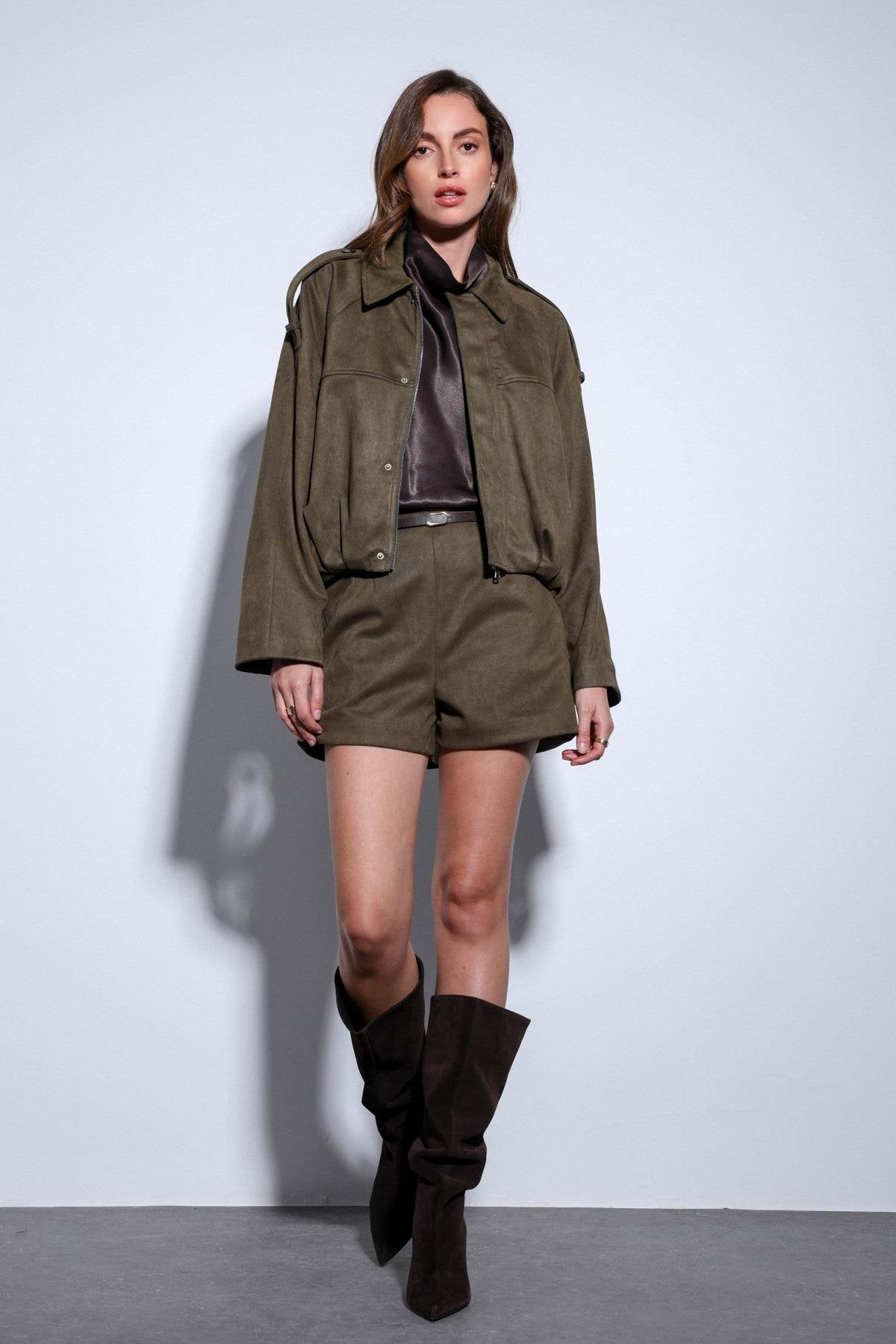 Antioch-Haki Süet Görünümlü Bomber Kadın Mont-Mont-1-Milagron.com