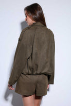 Antioch-Haki Süet Görünümlü Bomber Kadın Mont-Mont-7-Milagron.com