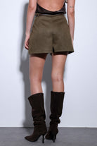 Antioch-Antioch Haki Süet Görünümlü Pileli Kadın şort-Şort-5-Milagron.com