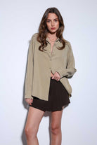 Antioch-Antioch Haki Tensel Kadın Gömlek-Gömlek-2-Milagron.com