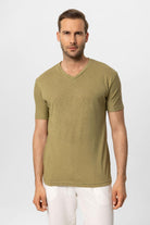 Antioch-Haki V Yaka Basic Erkek T Shirt-T-Shirts-1-Milagron.com