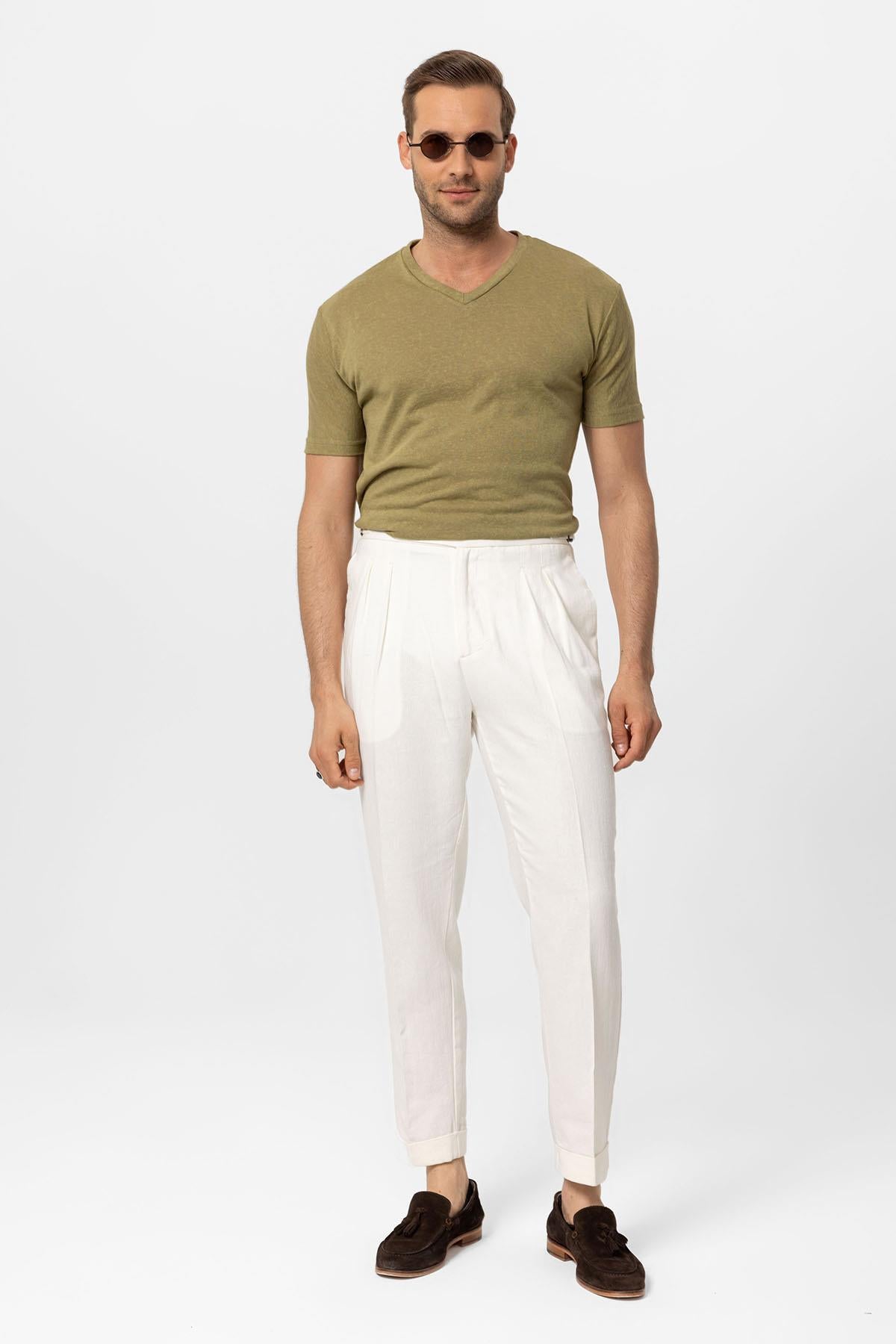 Antioch-Haki V Yaka Basic Erkek T Shirt-T-Shirts-2-Milagron.com