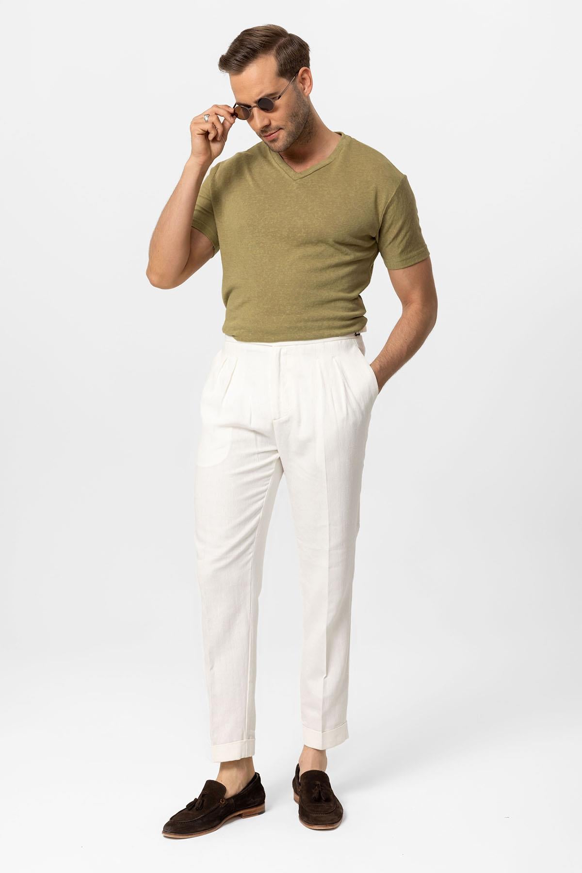 Antioch-Haki V Yaka Basic Erkek T Shirt-T-Shirts-3-Milagron.com