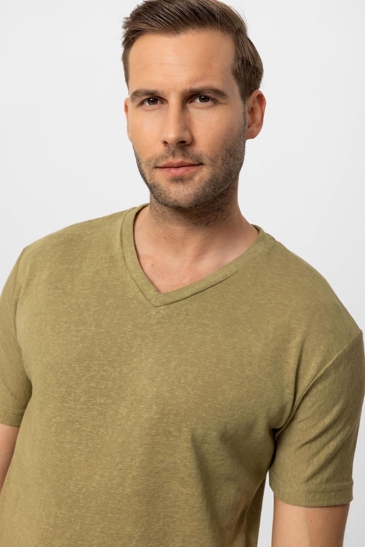 Antioch-Haki V Yaka Basic Erkek T Shirt-T-Shirts-5-Milagron.com