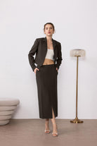 Antioch-Haki Yırtmaçlı Kadın Kalem Etek-Etek-1-Milagron.com